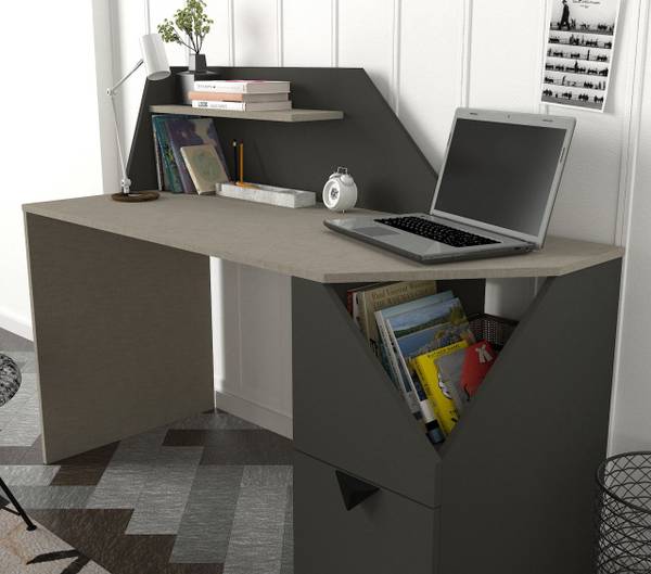 Schreibtisch Gusto Grau Anthrazit Grau - Holzwerkstoff - 140 x 174 x 60 cm