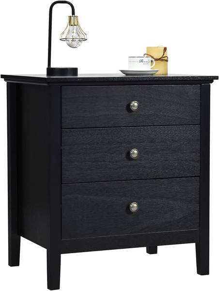 Nachtkastje TH32564 zwart - plaatmateriaal op houtbasis - 45 x 66 x 60 cm