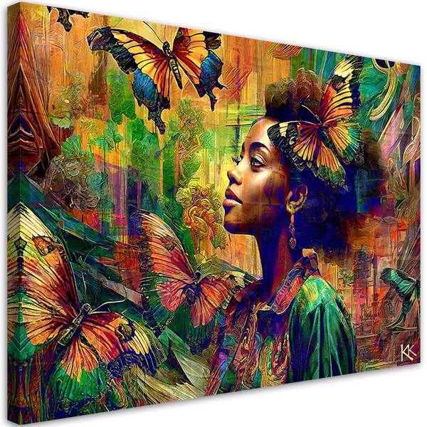 Leinwandbild Frau Schmetterlinge 120 x 80 cm