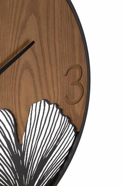 Wanduhr Super Wood/Leaf Braun - Massivholz - 2 x 60 x 60 cm