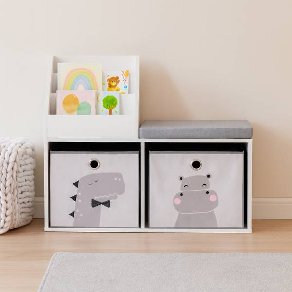 Kinderbank mit Bücherregal Grau - Weiß - Polyester - 79 x 72 x 31 cm