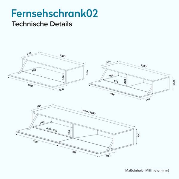 TV Lowboard TV Schrank Fernsehschrank02 Schwarz - Tiefe: 100 cm