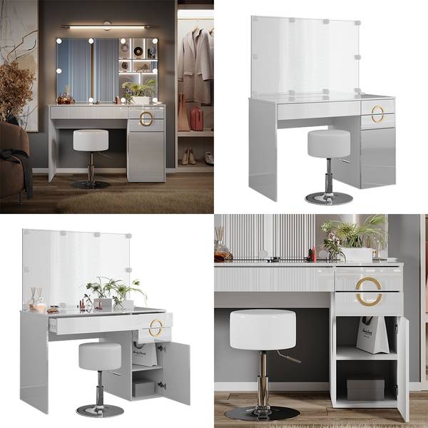 Schminktisch Adela 40857 3er Set Weiß - Holzwerkstoff - 115 x 147 x 55 cm
