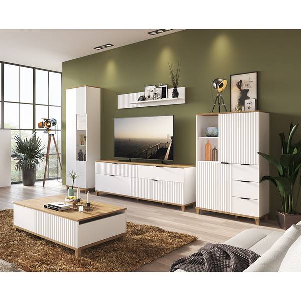 Wohnzimmer-Set PLYMOUTH-129-1 5er-Set Weiß - Holzwerkstoff - 370 x 208 x 40 cm