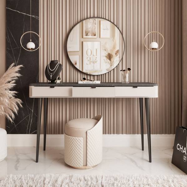 Schminktisch Konsole NAVANI Beige - Steingrau