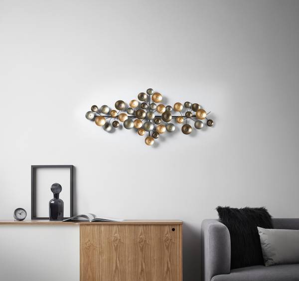 Metallbild PORTIA Schwarz - Gold - Silber - Metall - 96 x 42 x 7 cm