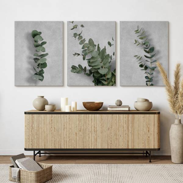 Afbeeldingen EUCALYPTUS Blad Set Van 3 grijs - groen - linnen - 90 x 40 x 40 cm