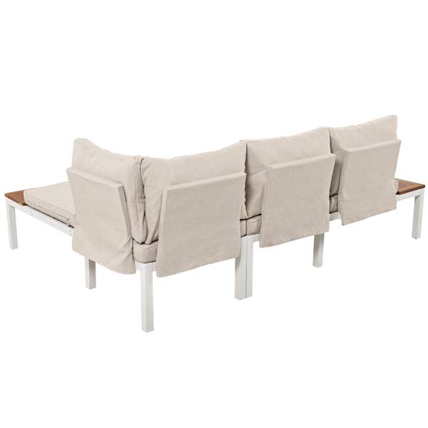 Gartenlounge-Set WoodyMetal Ⅳ+ Beige - Metall - Kunststoff - Massivholz - 60 x 66 x 145 cm