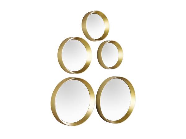 Dekospiegel Wand 5er SET Gold, Magnete Gold - Spiegelglas - 25 x 25 x 3 cm
