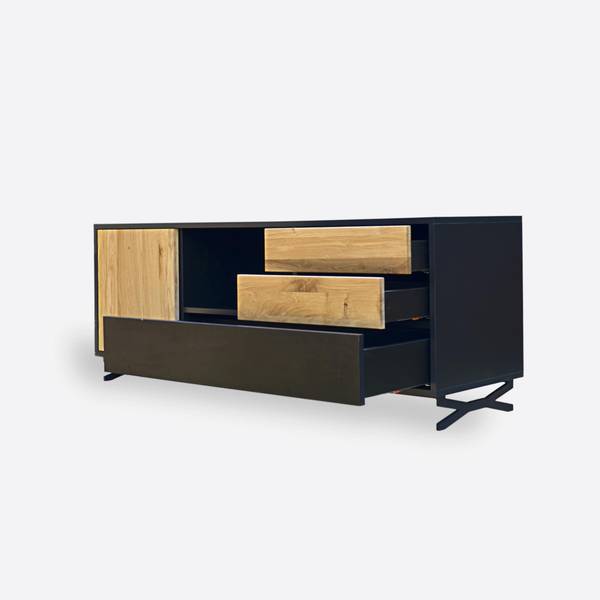 Gendgefertigter Fernsehschrank CASTEL Braun - Eiche - 150 x 60 x 45 cm