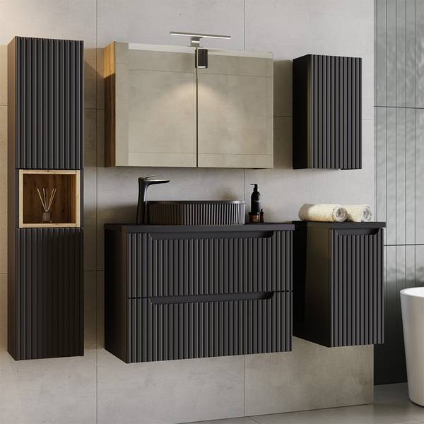 Waschbeckenschrank NEWPORT-56-19 Schwarz - Holzwerkstoff - 90 x 60 x 40 cm