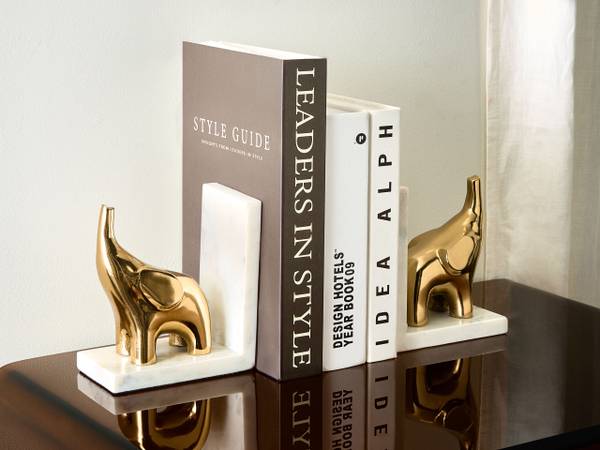 Buchstütze KOTEZI Gold - Weiß - Stein - 8 x 15 x 13 cm