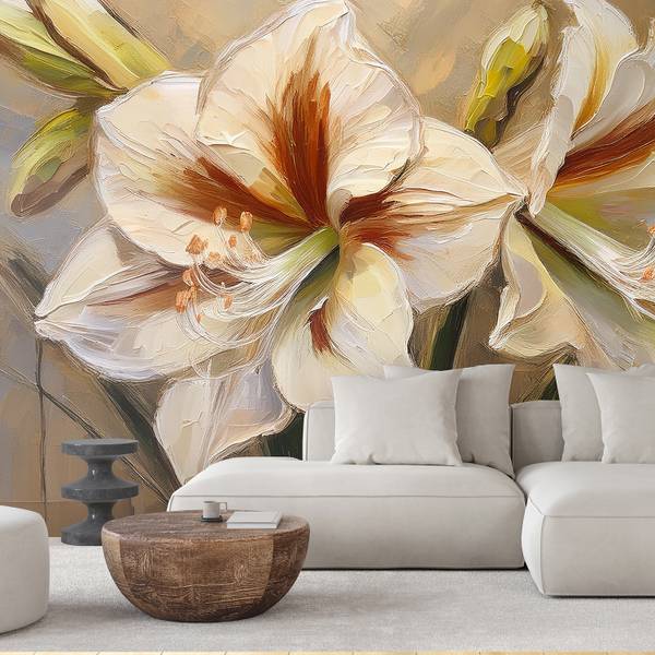 Papier peint, Fleur peinte en blanc 150 x 105 cm