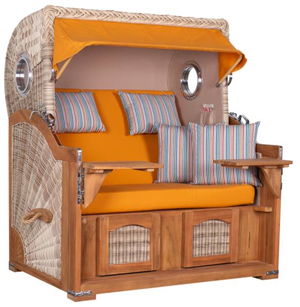 Strandkorb Düne Grande 2,5 Sitzer Gelb - Polyester - Teakholz - 142 x 170 x 95 cm