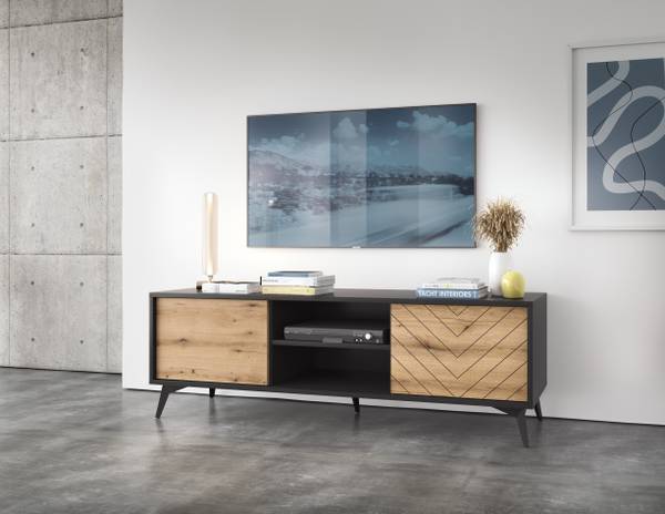 Fernsehtisch DIAMOND RTV154 Beige - Schwarz - ABS - Melamin - 154 x 50 x 39 cm