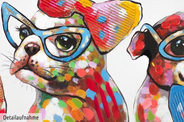 Tableau peint à la main Chiens Portraits Coton - 120 x 40 x 4 cm