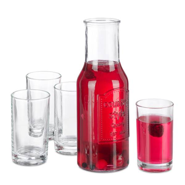 Wasserkaraffe Set mit Gläsern Klarglas - 10 x 28 x 10 cm