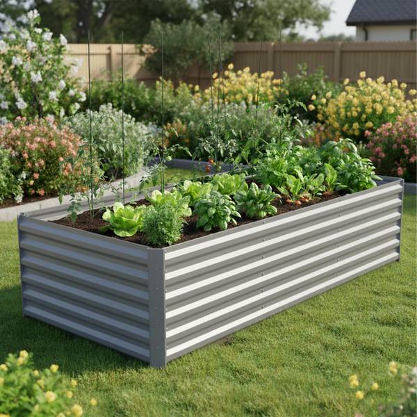 Metalen moestuinbak 57 x 240 x 60 cm grijs