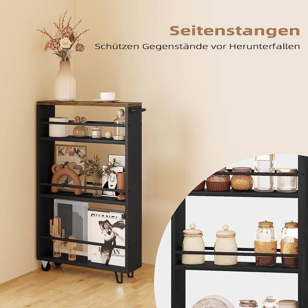 Küchenwagen Mandy Schwarz - Braun - Holzwerkstoff - Metall - 47 x 80 x 13 cm