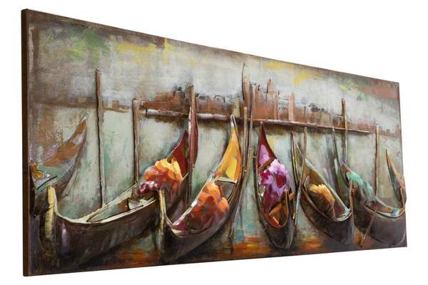 Metallbild Schiffe & Boote Mad Beige - Blau - Metall - 120 x 40 x 6 cm