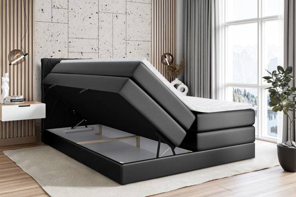 Boxspringbett LEPARO KING Hochglanz Schwarz - Breite: 160 cm