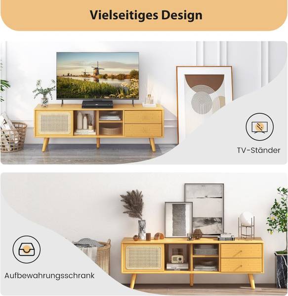 TV Schrank aus Bambus Braun - Bambus - 31 x 46 x 140 cm