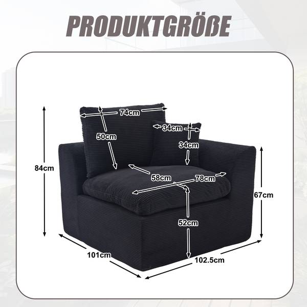 2-Sitzer-Sofa ZenithEra Schwarz - Cord - 101 x 84 x 103 cm