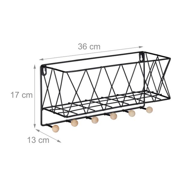 Étagère murale avec portemanteaux Noir - Marron clair