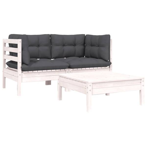Salon de jardin 3012138-9 (lot de 3) Blanc - Pin - 63 x 62 x 63 cm