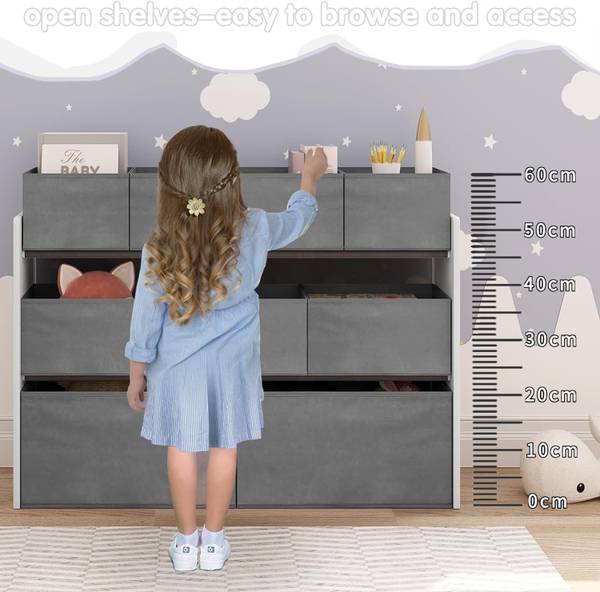 Kinderzimmerregal Melanie Grau - Weiß - Holzwerkstoff - Metall - Textil - 92 x 60 x 30 cm