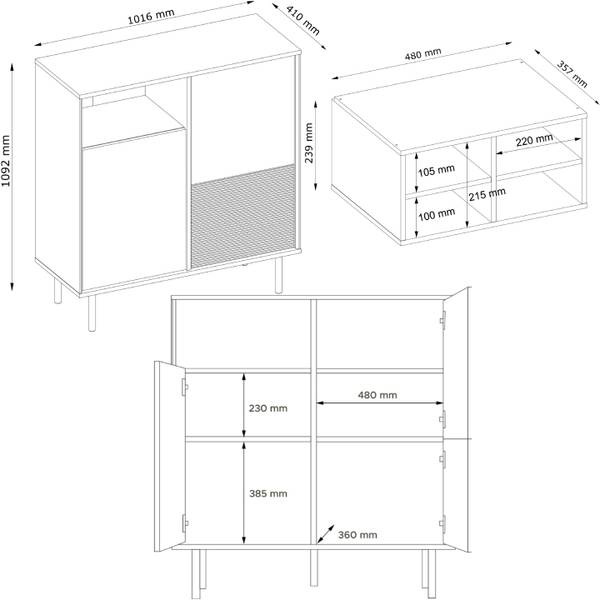 LOFTY Kommode Kreuzeinlage Schwarz - Braun - Eiche Dekor