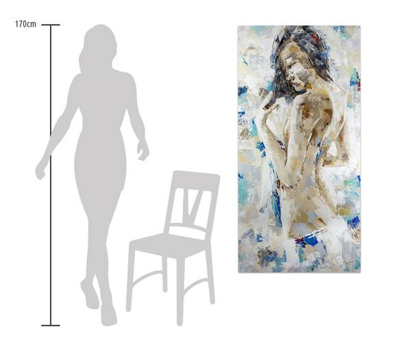 Acrylbild Handgemalt Frau Jec Blau - Baumwollstoff - 60 x 120 x 4 cm