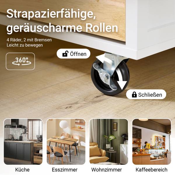 Küchenwagen FKW131-WN Braun - Weiß - Bambus - Holzwerkstoff - 42 x 87 x 92 cm