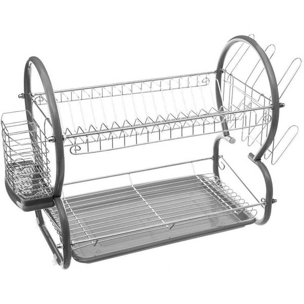 2-stufiger Abtropfständer mit Tablett Grau - Metall - 25 x 38 x 55 cm