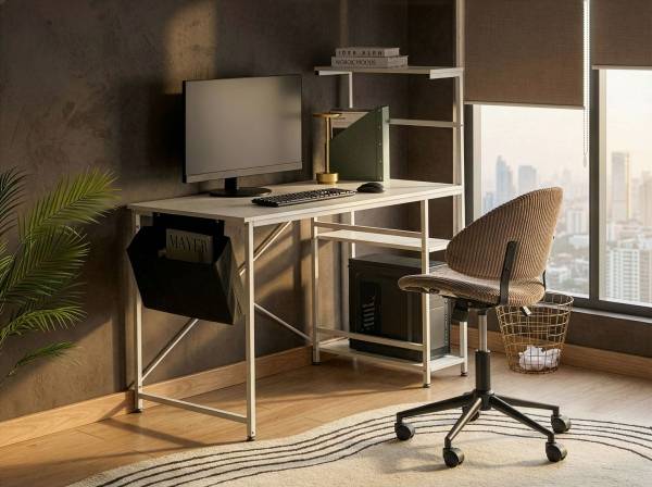 Bureau ARAMINGO Blanc - Bois manufacturé - 120 x 120 x 60 cm