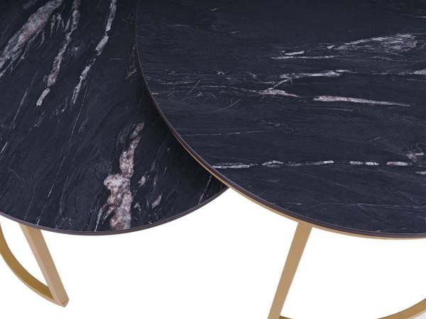 Gold rundes Set Couchtische 58 + 45 cm Schwarz - Holzwerkstoff - 75 x 47 x 75 cm