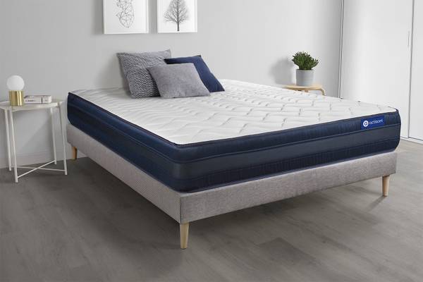 Bettgestell und Matratze Actilatex tech Grau - Massivholz - 130 x 53 x 210 cm