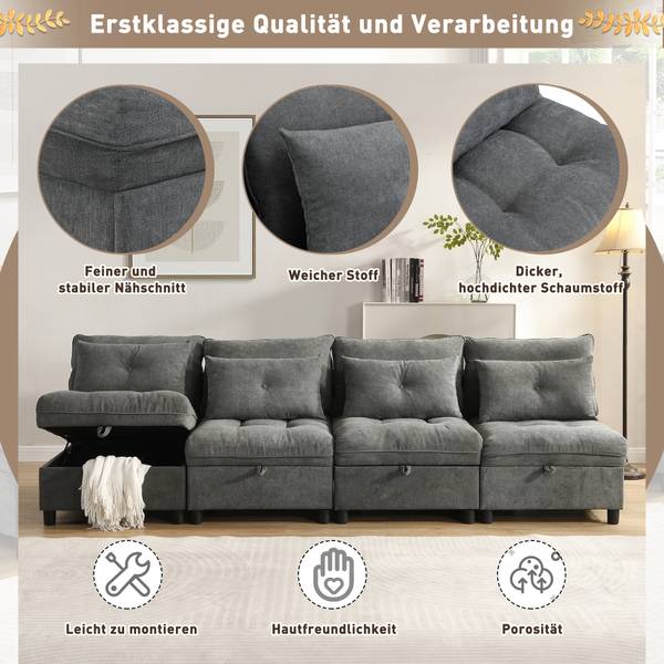 Sofaset Gaia Ⅰ Grau - Kunststoff - Massivholz - Textil - 76 x 87 x 274 cm