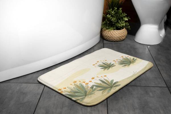 Badteppich Pflanzen Blumen Beige - Textil - 90 x 60 x 90 cm