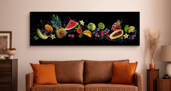 Panoramabild Fruchtige Frische Motiv 3D Schwarz - Grün - Rot - Leinen - 145 x 45 x 45 cm