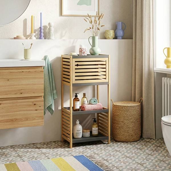 Badregal Kydesby Beige - Grau - Bambus - Holzwerkstoff - 39 x 83 x 30 cm