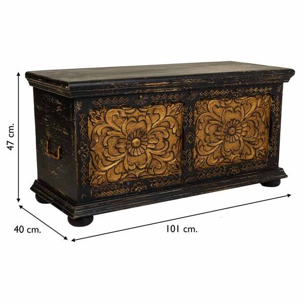 Truhe Imperial Schwarz - Massivholz - 101 x 47 x 40 cm