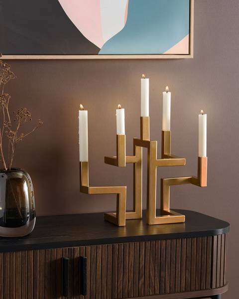 Kandelaar RAPOSO goud - bamboe - 37 x 30 x 37 cm