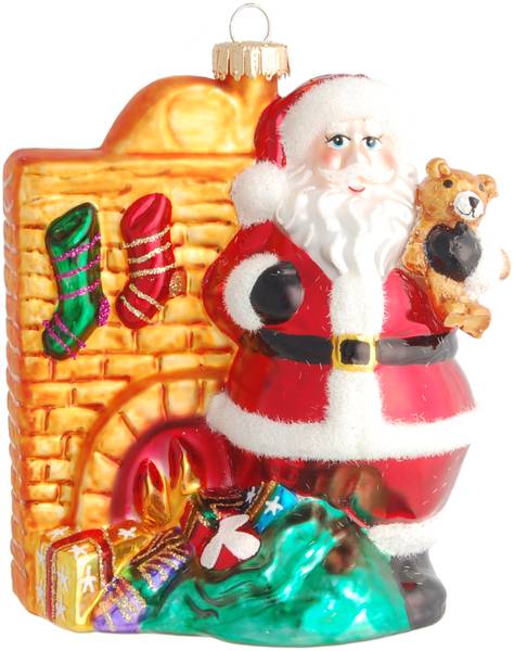 Weihnachtsornament Santa am Kamin 1-tlg. Glas - 9 x 12 x 6 cm