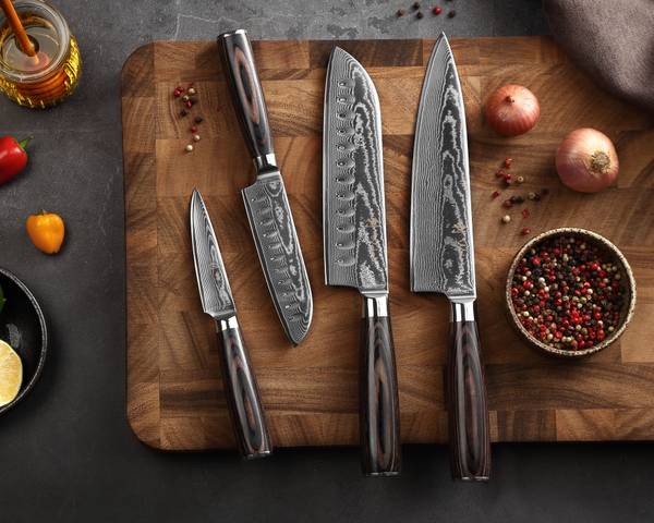 Damastmesser-Set Edib Essentials 4-tlg. Braun - Holzwerkstoff - Metall