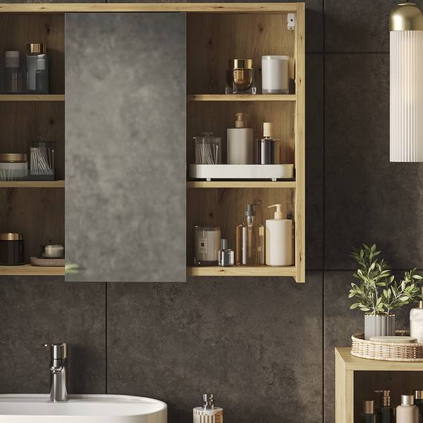 Badspiegelschrank Viola 60728 Beige - Braun - Holzwerkstoff - 100 x 75 x 18 cm