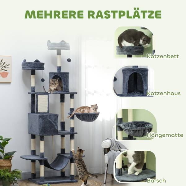 Katzenturm CP182 Grau - Textil - 50 x 206 x 60 cm