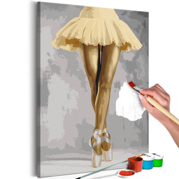 Wandbild Malen nach Zahlen Frau Nec Grau - Gelb - Baumwollstoff - 40 x 60 x 2 cm