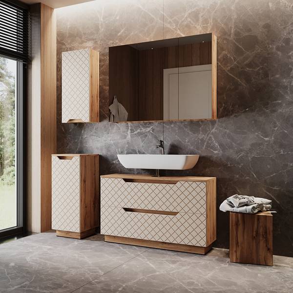 Badmöbel-Set Lotta 59392, 4er Set Beige - Kaschmir - Eiche Dakota Dekor
