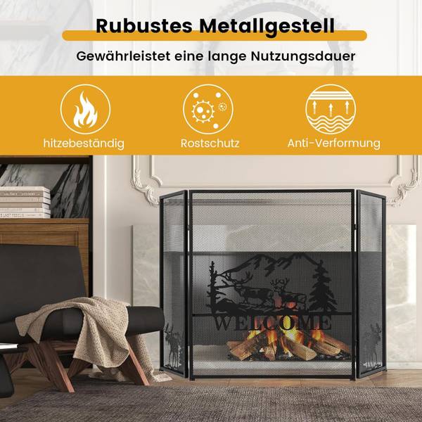Kaminschutzgitter VH33395PW-N Schwarz - Metall - 1 x 79 x 132 cm